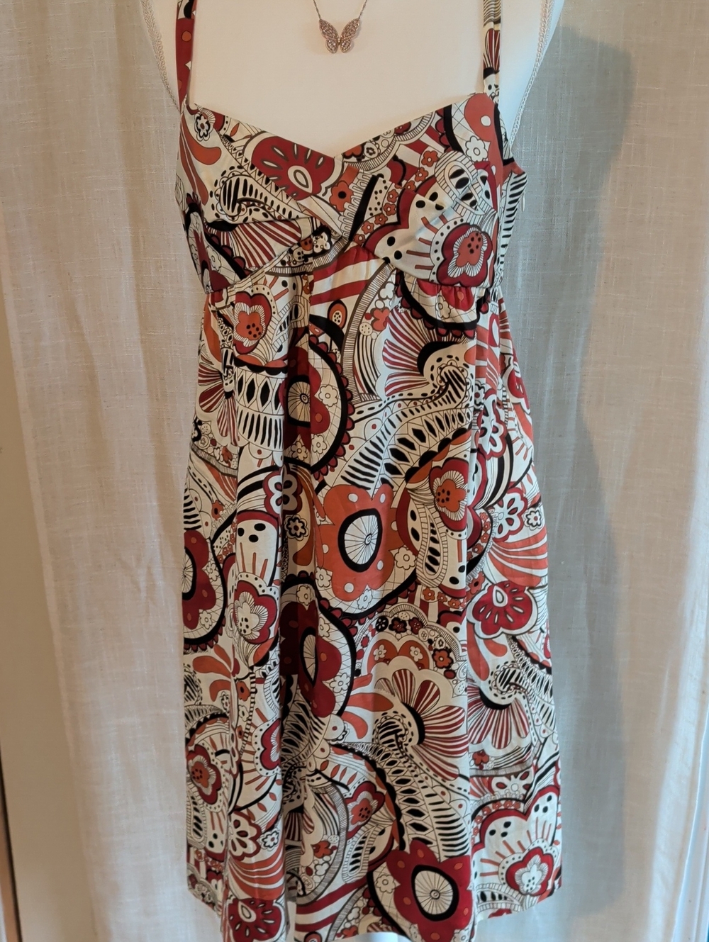 LOFT Red and Cream Paisley Midi Sundress